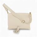 Luna Dollaro Leather Shoulder Bag | Beige | Tassel Detail | Wide Adjustable Strap | Made in Italy
