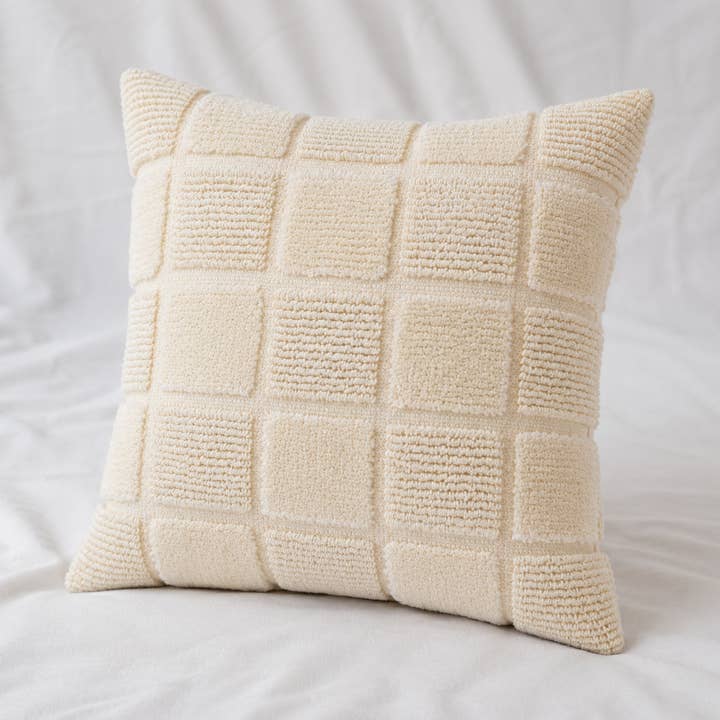 Blocana Cushion Cover | Beige | Textured Block Pattern | 100% Cotton | Spiral Zip | 50×50 cm | Urbane Hide