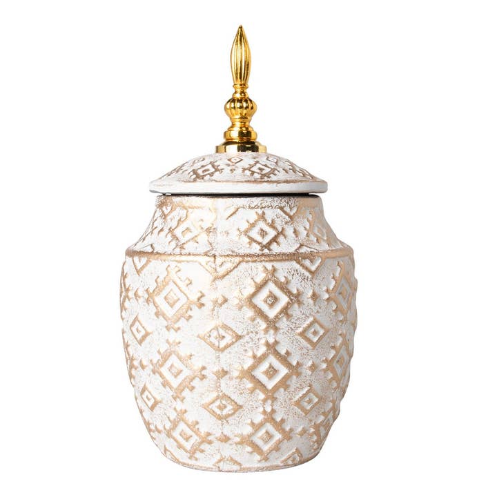 Tibor Relief Vase | White Ceramic | 16 × 16 × 30 cm | Contemporary Home Décor
