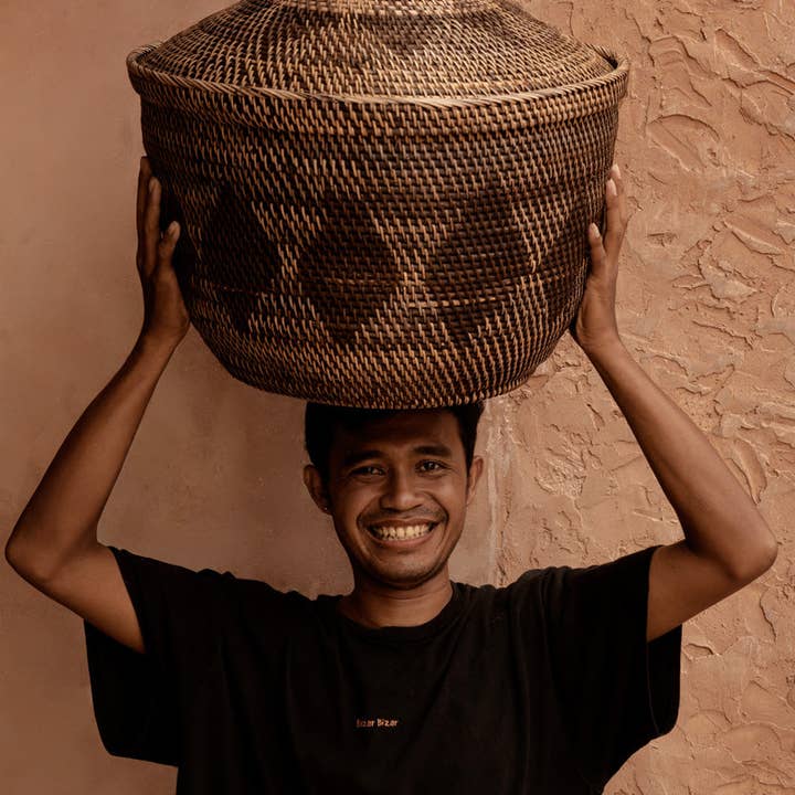 Storage Crown Basket | Handwoven Rattan | Natural Brown | Made in Indonesia