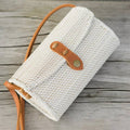 Bali Harvest Rattan Clutch Bag | White | Genuine Leather Strap | Batik Linen Lining | Handmade in Bali