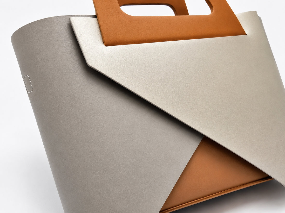 Carla | Italian Leather Geometric Handbag | Camel Gold & Taupe | Handcrafted in Italy