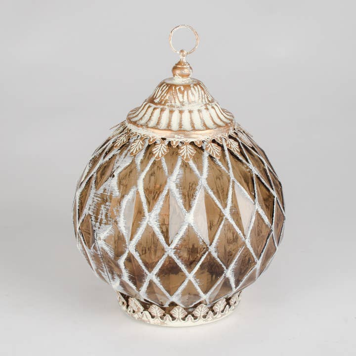 Diamond Pattern LED Lantern | Antique Gold