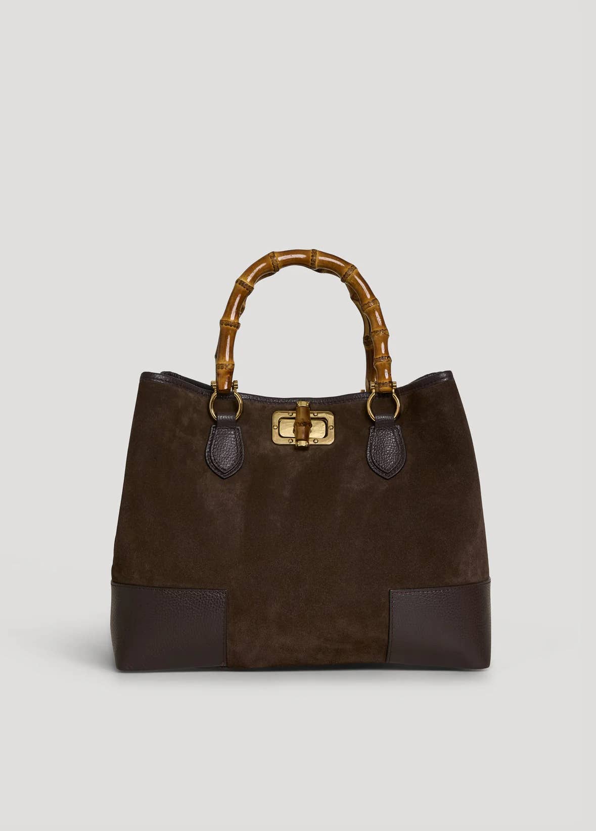 Large Handbag in Genuine Suede and Dollaro Leather, stor håndveske med bambushåndtak