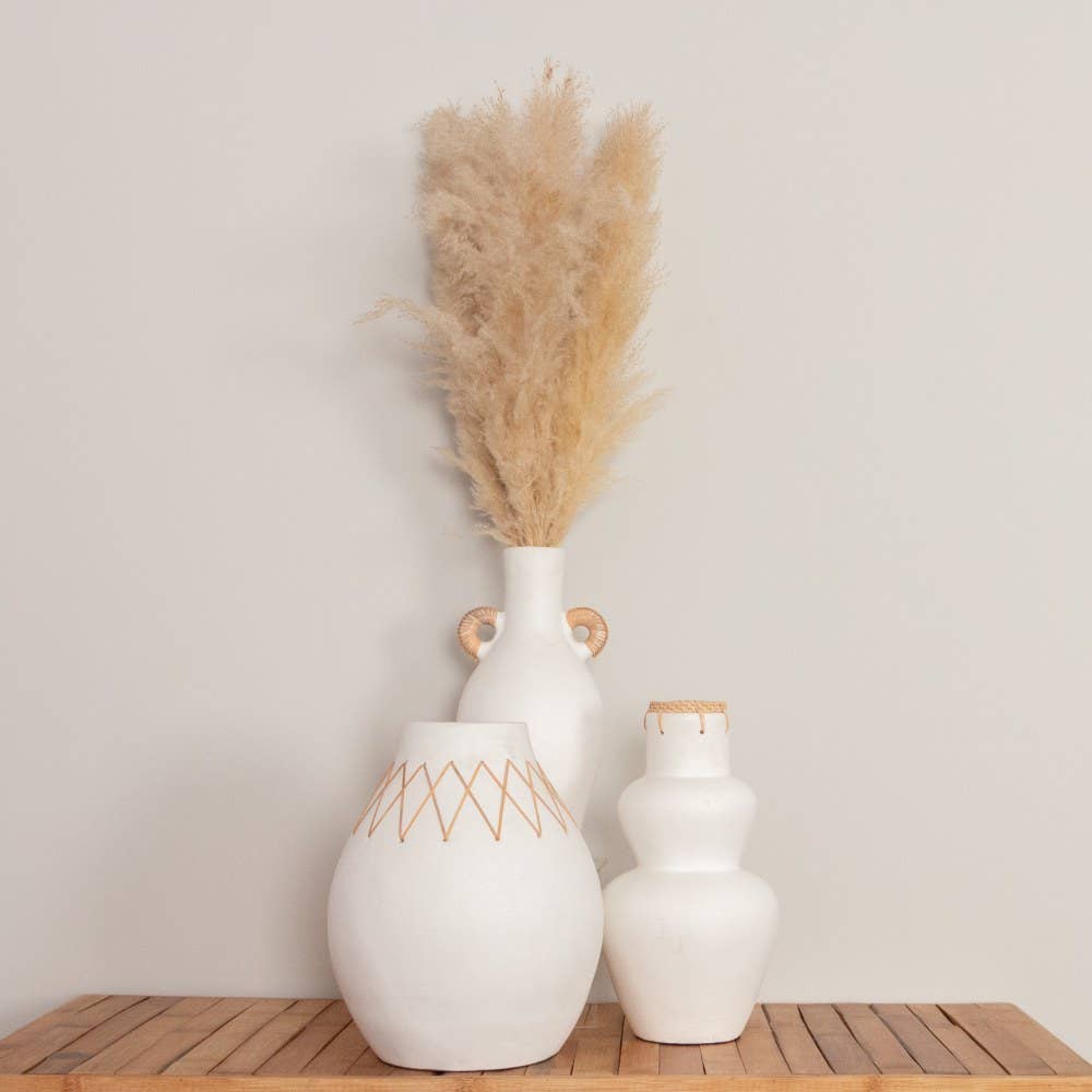 Farah vase med flettet rotting, hvit, 32 cm