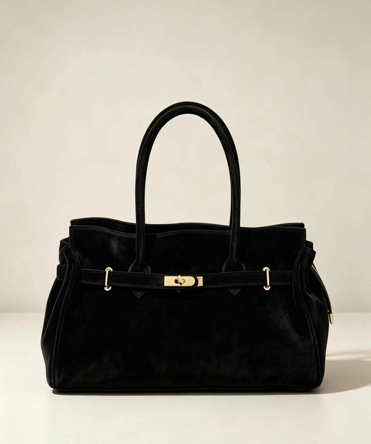 Suede Tote Bag with Golden Details, toteveske i semsket skinn