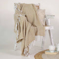 Sandora Sofa Throw | Natural Beige | Handwoven Cotton | Hand-Tied Fringes | 125×160 cm | Urbane Hide