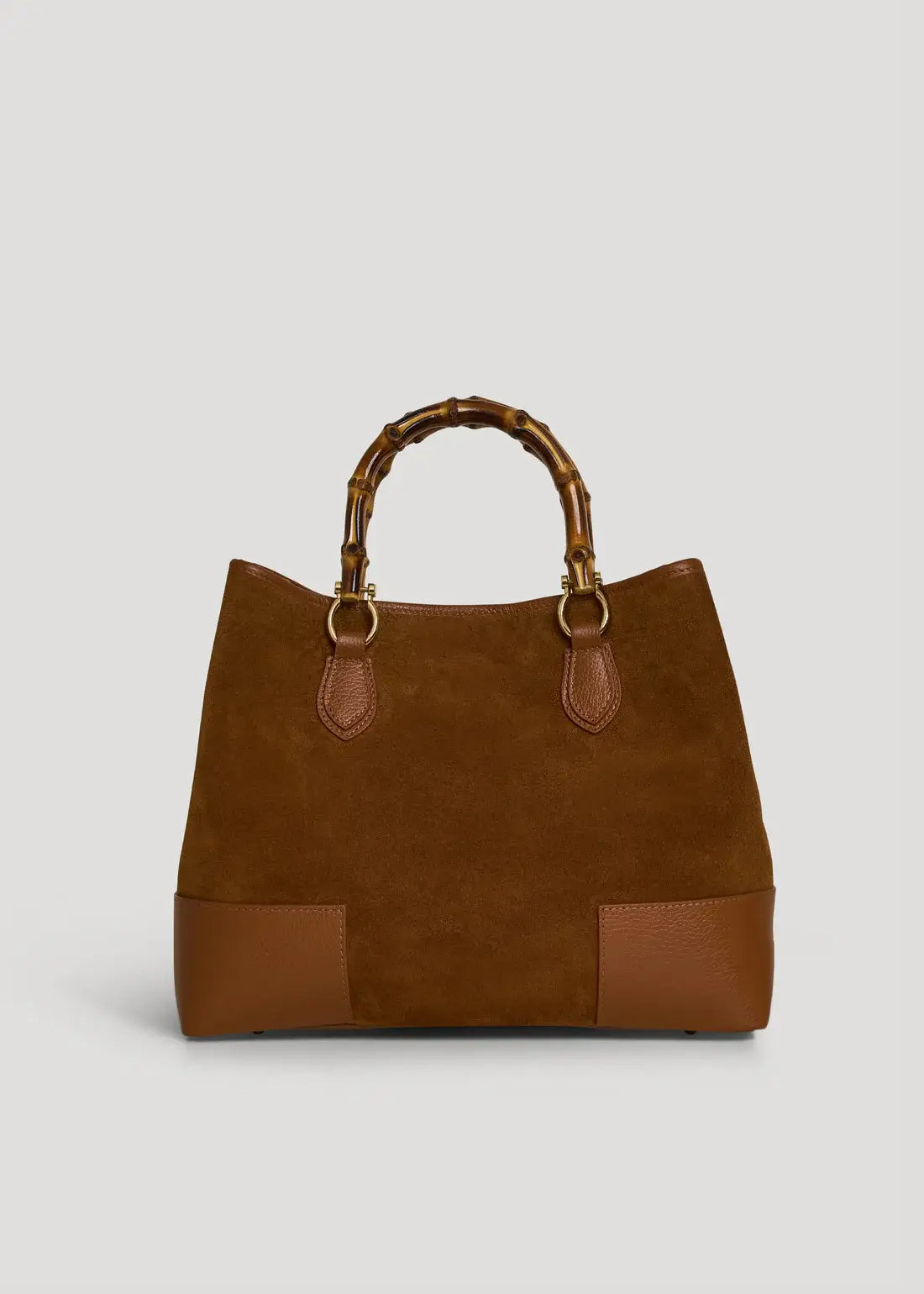 Large Handbag in Genuine Suede and Dollaro Leather, stor håndveske med bambushåndtak