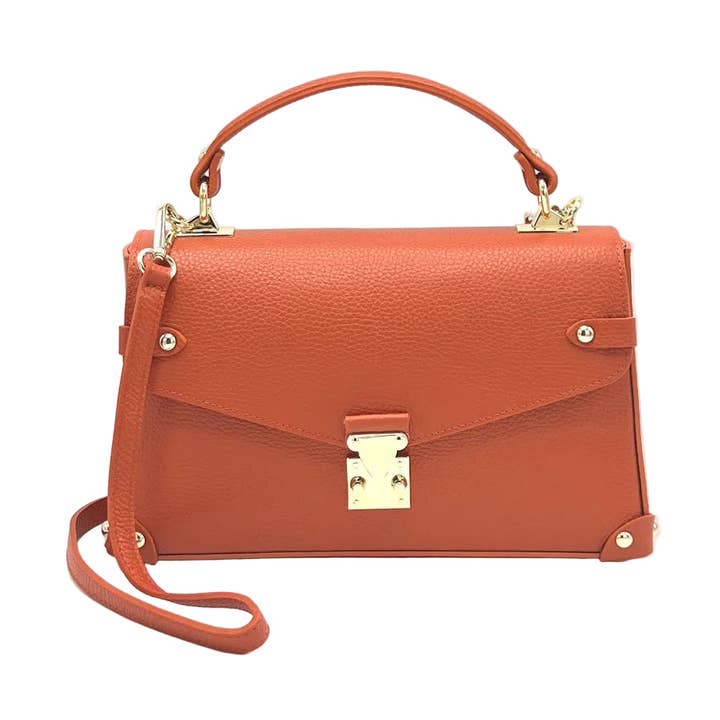 Genuine Leather Shoulder Bag | Orange | Detachable Adjustable Strap | Medium | Handcrafted in Italy | Suie Valentini