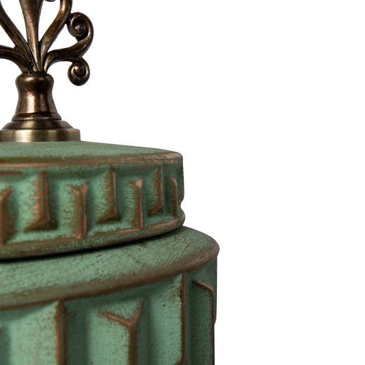 Tibor Relief Vase | Green Ceramic | 17 × 11 × 30 cm | Contemporary Home Décor
