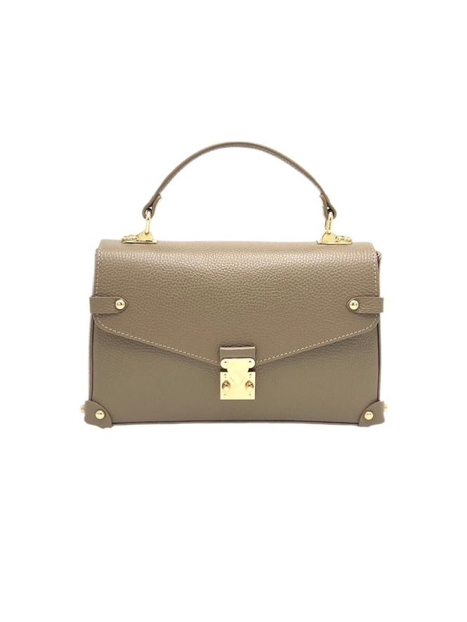 Genuine Leather Shoulder Bag | Taupe | Detachable Adjustable Strap | Medium | Handcrafted in Italy | Suie Valentini