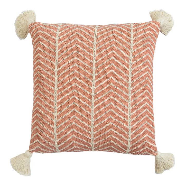 Chevrona Cushion Cover | Dusty Coral & Natural | Chevron Knit | Corner Tassels | YKK Zip | 45×45 cm | Urbane Hide
