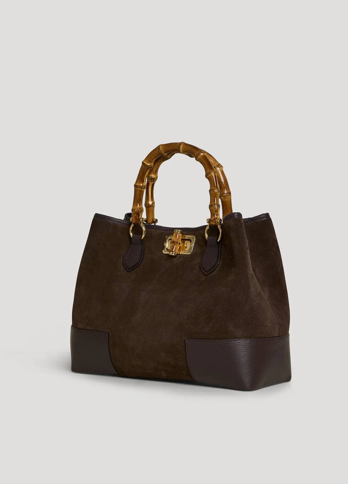 Large Handbag in Genuine Suede and Dollaro Leather, stor håndveske med bambushåndtak