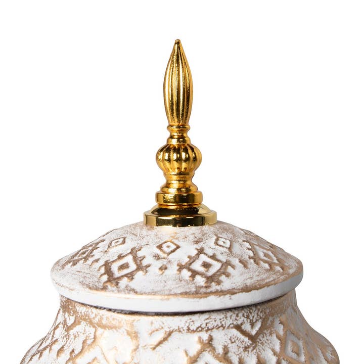 Tibor Relief Vase | White Ceramic | 16 × 16 × 30 cm | Contemporary Home Décor