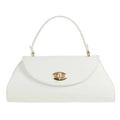 Sesto Shoulder Bag | White | Genuine Togo Leather | Clasp & Zip Closure | Light Gold Hardware | Handcrafted in Italy | Modarno
