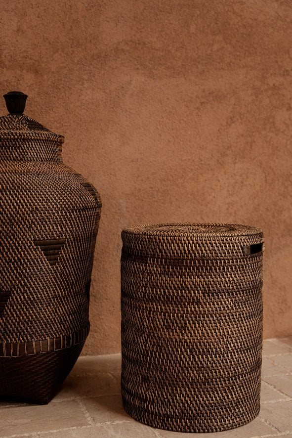 The Laundrilla Basket | Natural Brown | Handwoven Rattan | Lidded Storage | Handmade in Indonesia