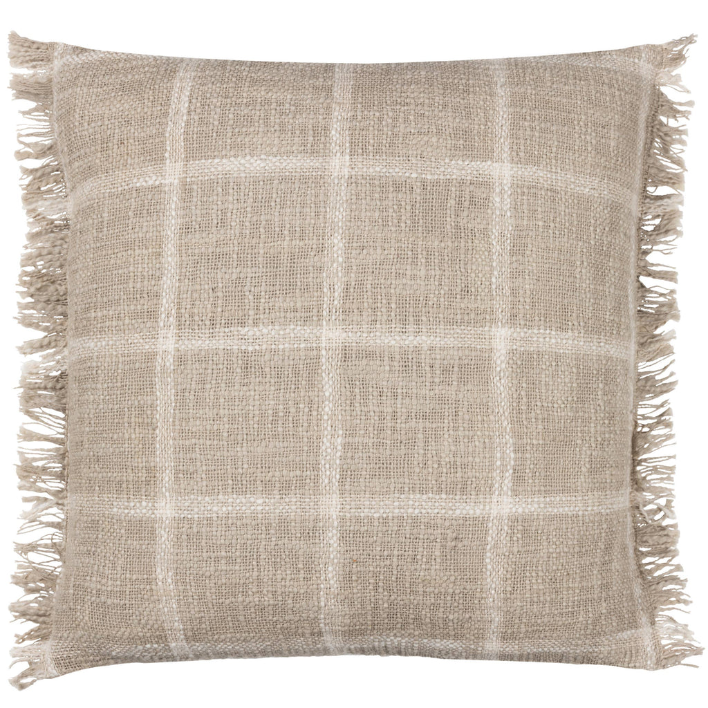 Beni rutete bomullspute med frynser, Stone/Natural, 45 × 45 cm