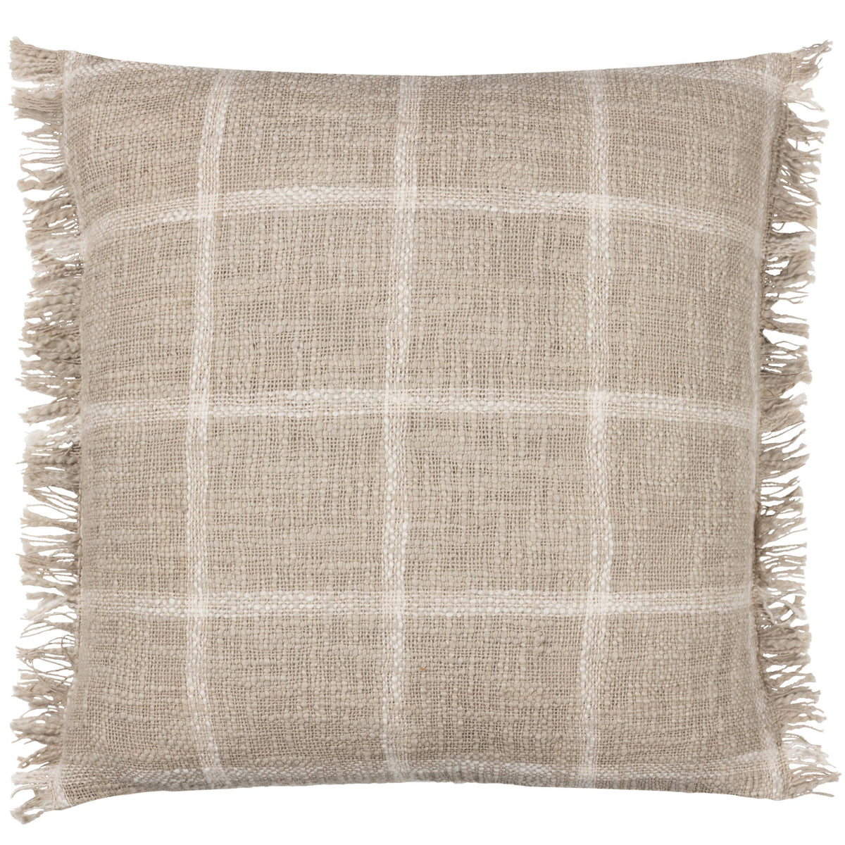 Beni rutete bomullspute med frynser, Stone/Natural, 45 × 45 cm