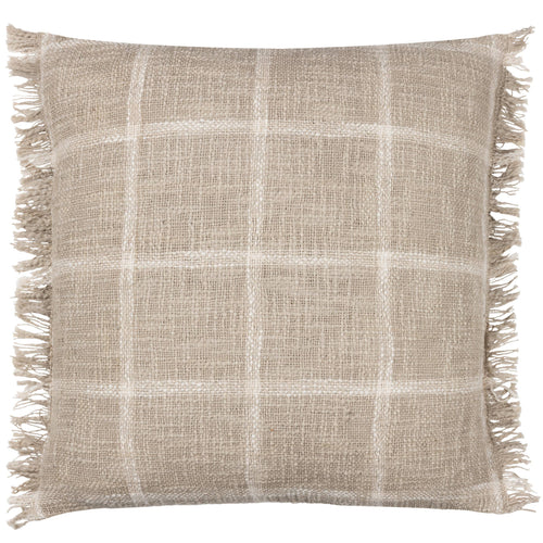 Beni rutete bomullspute med frynser, Stone/Natural, 45 × 45 cm