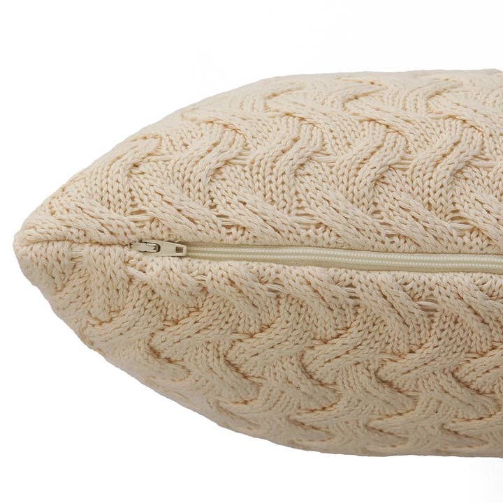 Sereno Cushion Cover | Natural Beige | Criss-Cross Cable Knit | Hidden YKK Zip | 45×45 cm | Urbane Hide