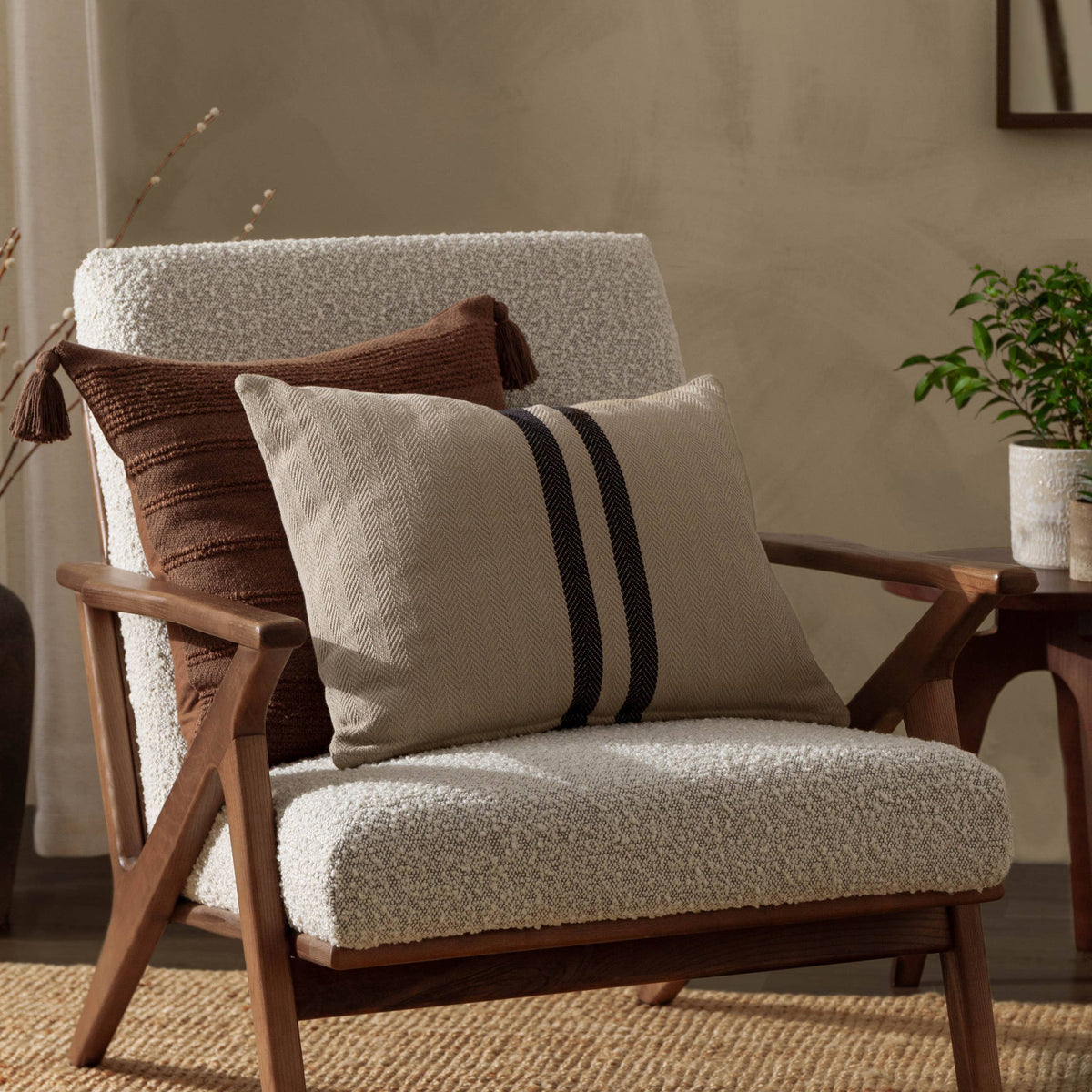 Benton stripet bomullspute, Natural, 40 × 50 cm