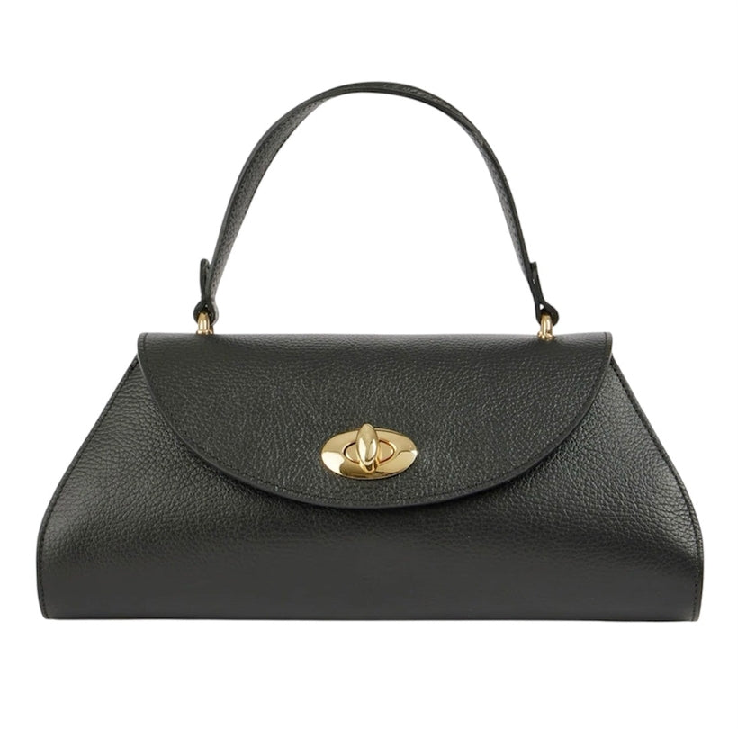 Sesto Shoulder Bag | Sable | Genuine Togo Leather | Clasp & Zip Closure | Light Gold Hardware | Handcrafted in Italy | Modarno