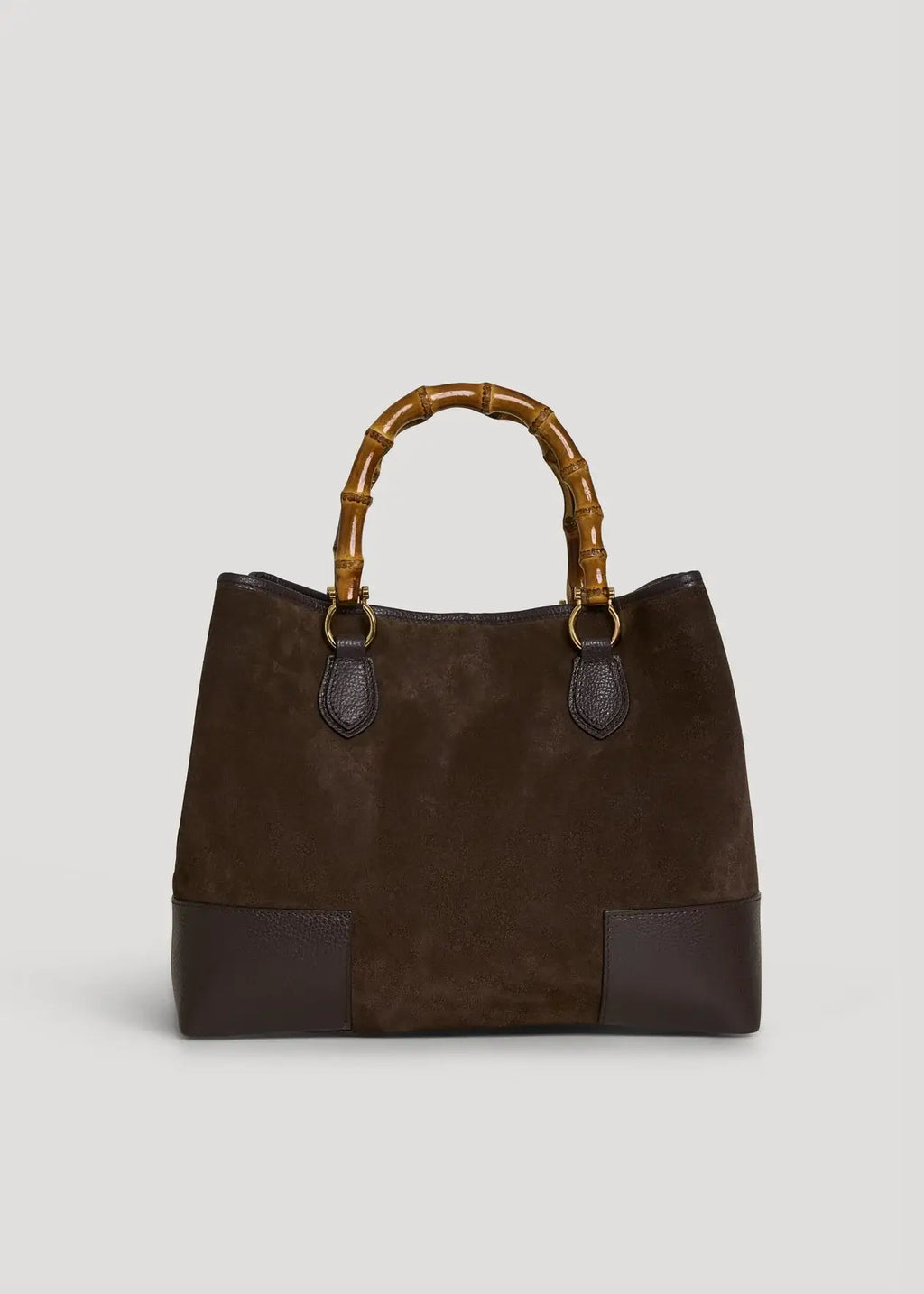 Large Handbag in Genuine Suede and Dollaro Leather, stor håndveske med bambushåndtak