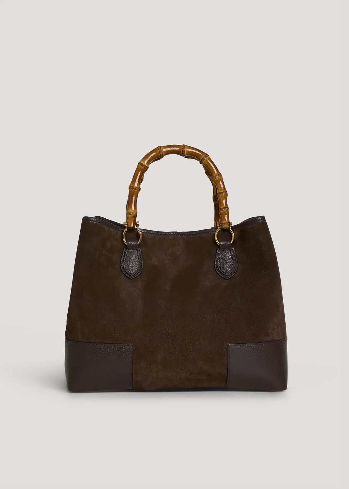 Large Handbag in Genuine Suede and Dollaro Leather, stor håndveske med bambushåndtak