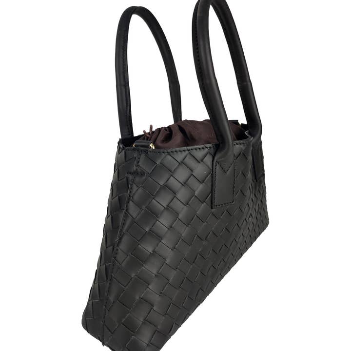 Woven Leather Handbag | Double Handles | Removable Pouch | Gold Hardware | Handcrafted in Italy | Florence Leather