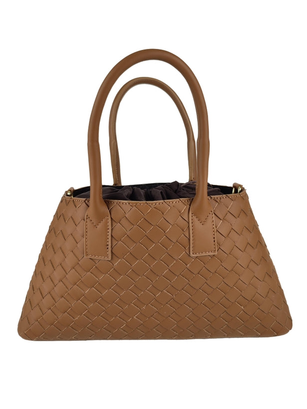 Woven Leather Handbag | Double Handles | Removable Pouch | Gold Hardware | Handcrafted in Italy | Florence Leather