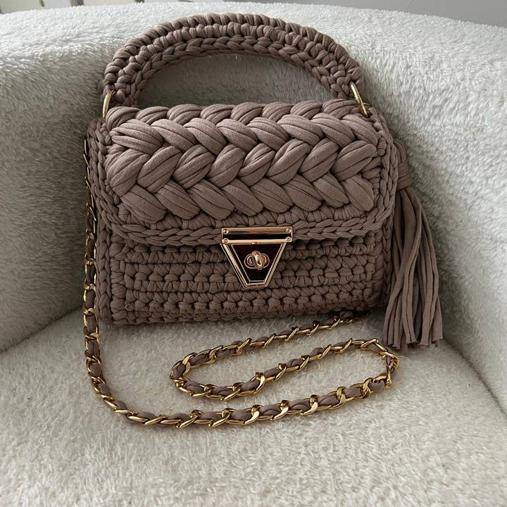 Handmade Crochet Evening Clutch | Brown | Wedding & Party Bag | Combed Cotton Yarn | Handmade in Turkey