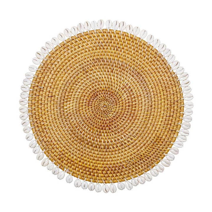 Rattan Placemat with Cowrie Shell | Brown | 35 cm | Handwoven in Bali