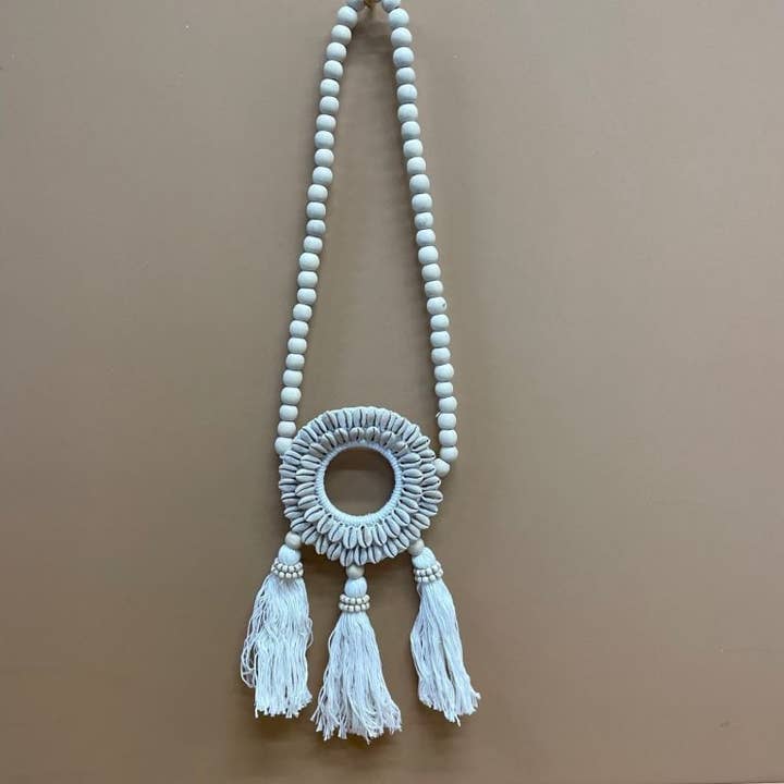 Circle Wall Hanger | Wood Beads & Cowrie Shells | 65 cm | Handmade in Bali