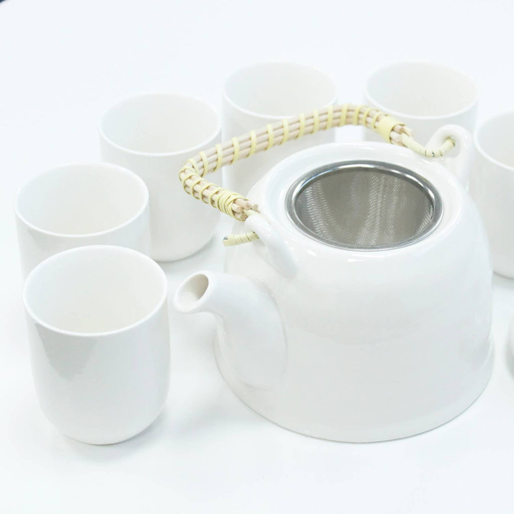 Classic White Herbal Teapot Set, tekannesett i hvit keramikk