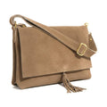 Luna Suede Leather Crossbody Bag | Beige | Tassel Detail | Wide Adjustable Strap | Made in Italy