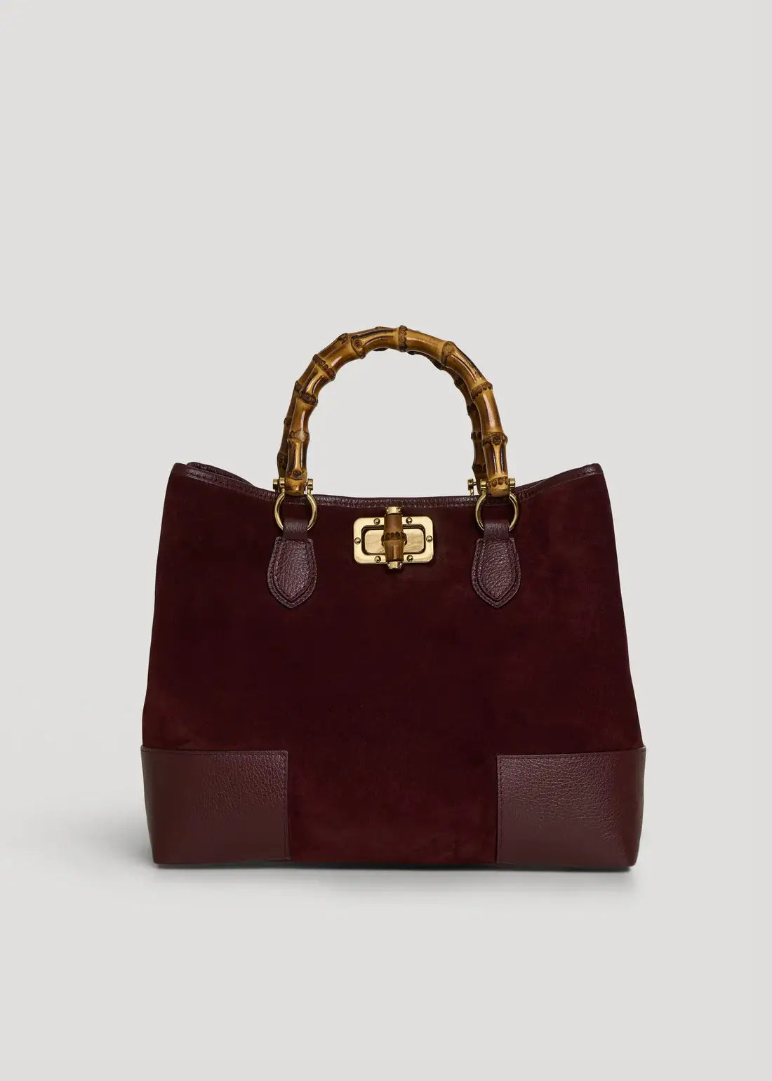 Large Handbag in Genuine Suede and Dollaro Leather, stor håndveske med bambushåndtak