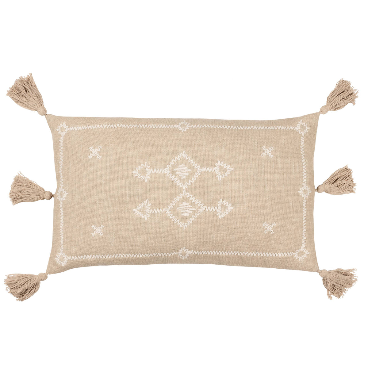 Folis brodert pute med dusker, Stone, 30 × 50 cm