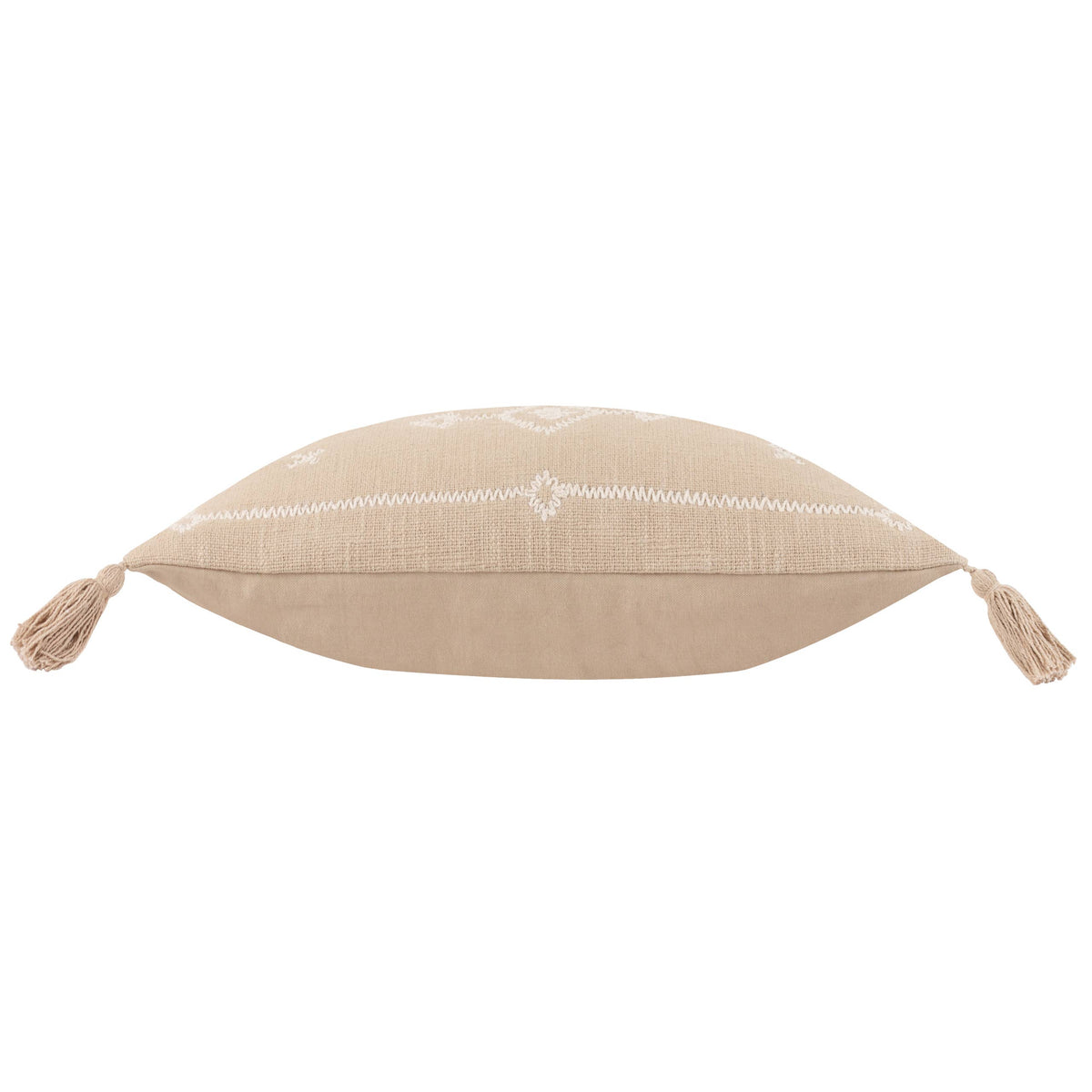 Folis brodert pute med dusker, Stone, 30 × 50 cm