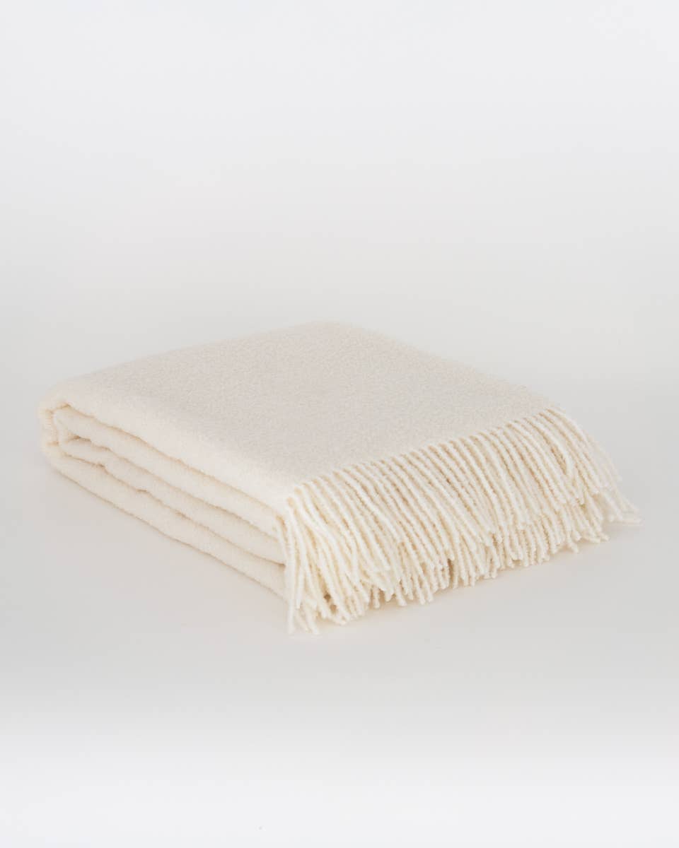 Wool Bouclé Throw Blanket Paris White, bouclépledd i ull, 140 × 200 cm