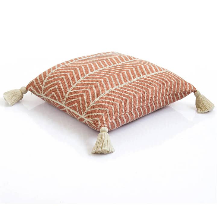 Chevrona Cushion Cover | Dusty Coral & Natural | Chevron Knit | Corner Tassels | YKK Zip | 45×45 cm | Urbane Hide