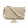 Luna Suede Leather Crossbody Bag | Light Beige | Tassel Detail | Wide Adjustable Strap | Made in Italy