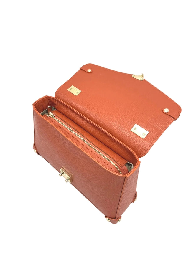 Genuine Leather Shoulder Bag | Orange | Detachable Adjustable Strap | Medium | Handcrafted in Italy | Suie Valentini