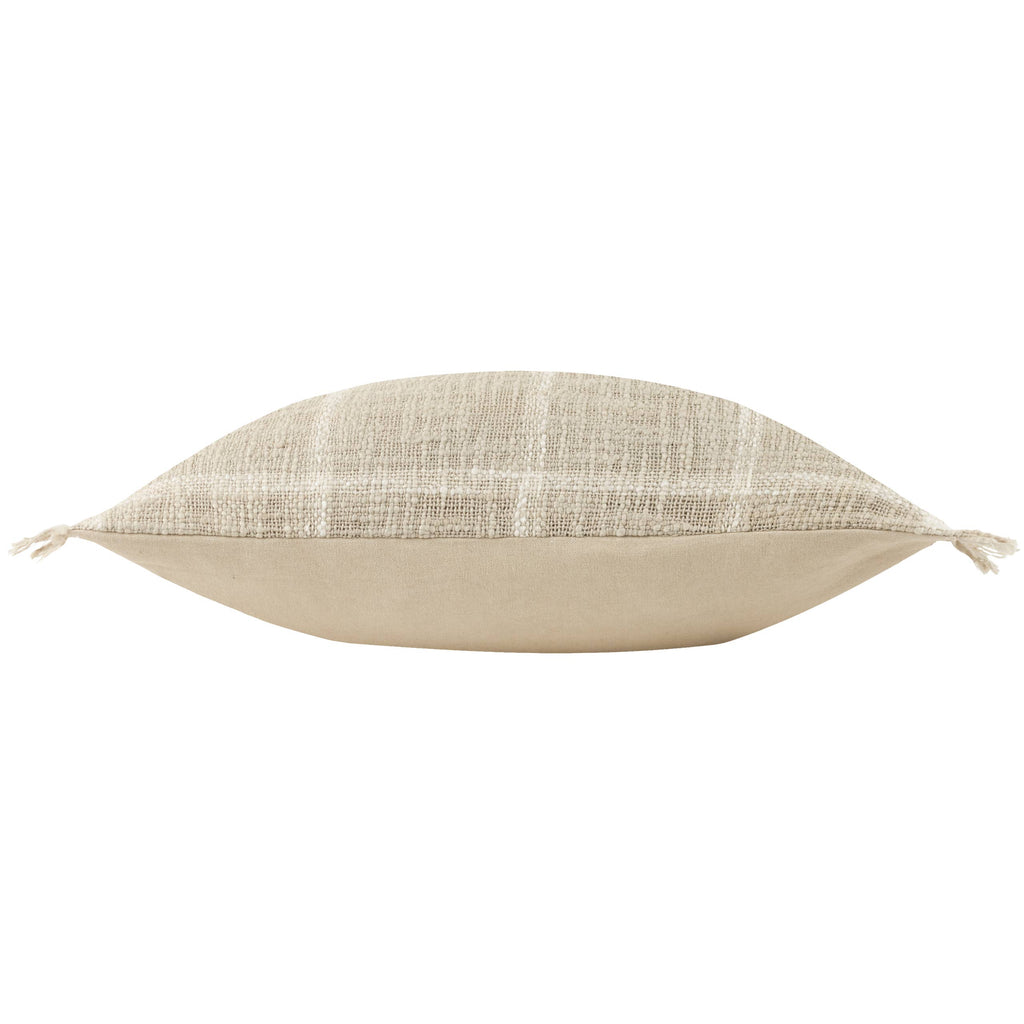 Beni rutete bomullspute med frynser, Stone/Natural, 45 × 45 cm