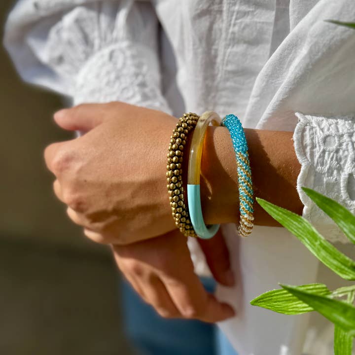 Lacquered Buffalo Horn Bangle | Turquoise & Brown | Handmade in Vietnam