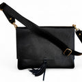 Luna Dollaro Leather Shoulder Bag | Black | Tassel Detail | Wide Adjustable Strap | Made in Italy