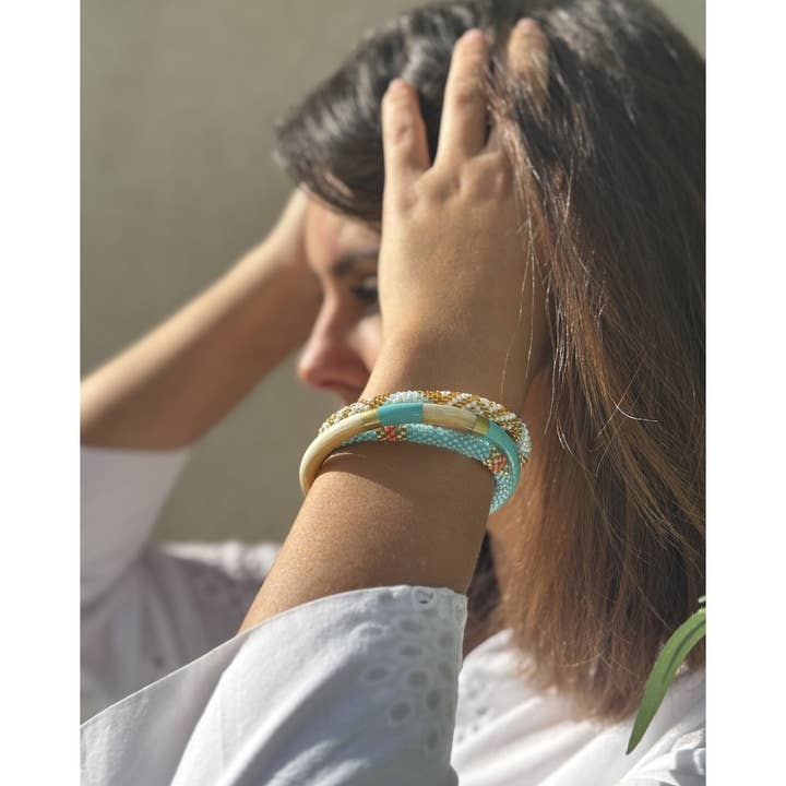 Lacquered Buffalo Horn Bangle | Multicolor Turquoise | Handmade in Vietnam