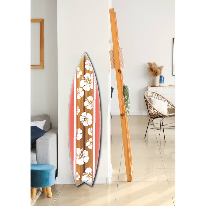 Wooden Surf Board Wall Décor – Hibiscus Coral