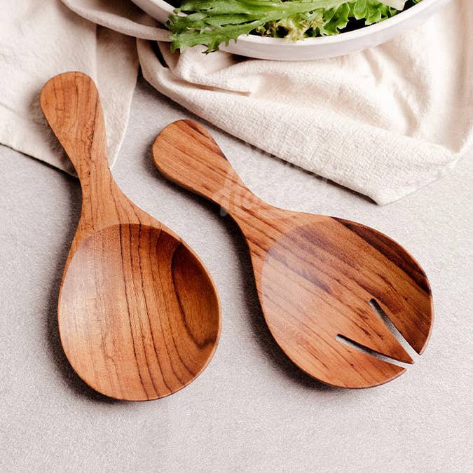 Handcrafted Teak Root Salad Servers – Small Set of 2