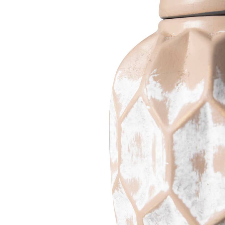 White Relief Ceramic Vase | 14 × 14 × 34 cm