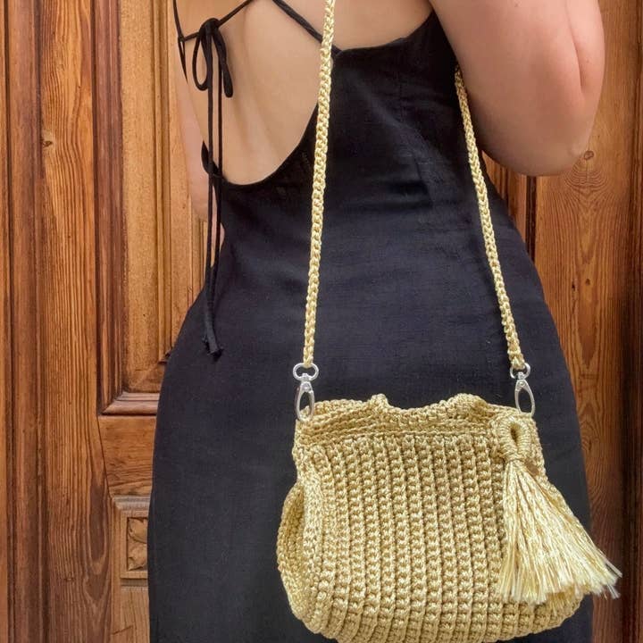 Lamu Brand Nador Handbag | Nautical Cord & Metallic Thread | Gold & Silver | Handcrafted in Marrakech